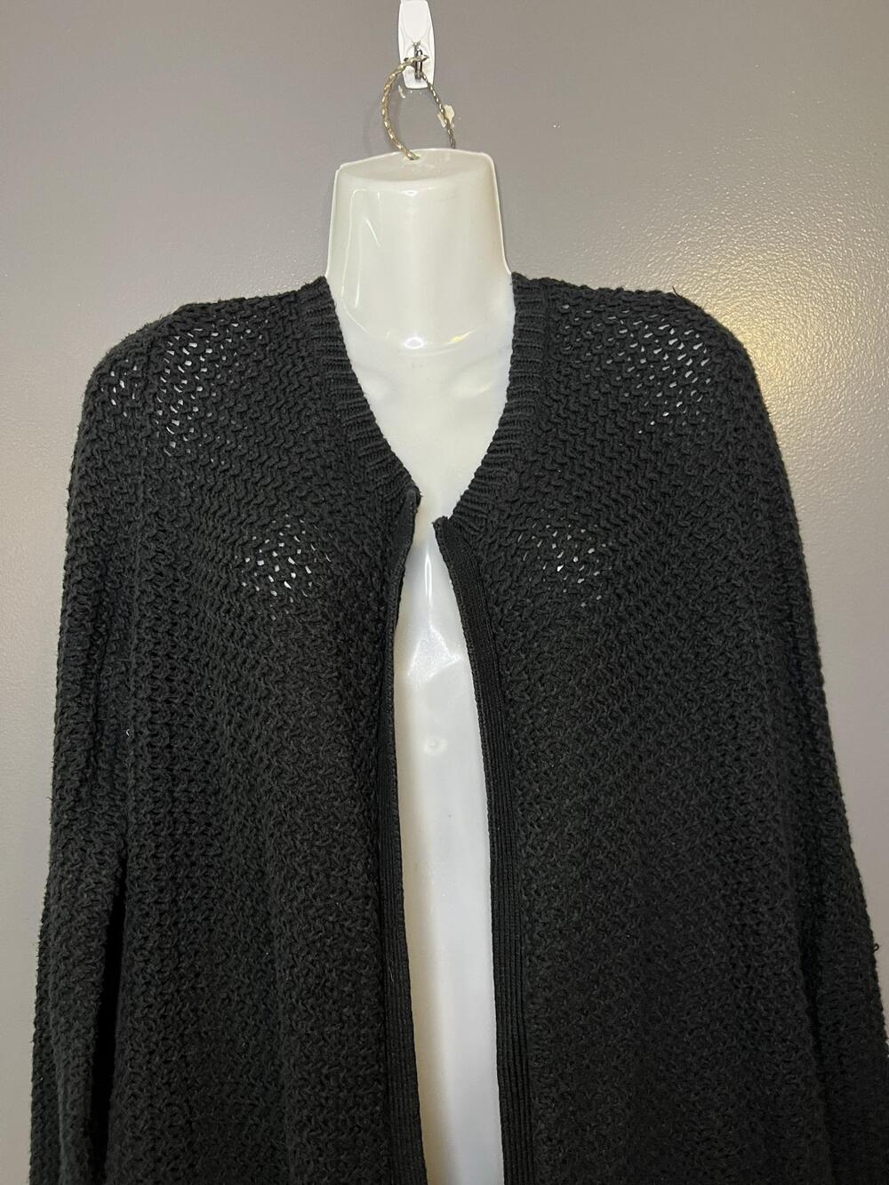 Lucky Brand Cardigan Sweater Womens Medium Black Open Knit Long Duster Pockets